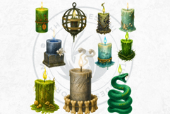 Fantasy Witchcraft Candles PNG, Magic Spell Clipart Grimoire Product Image 7