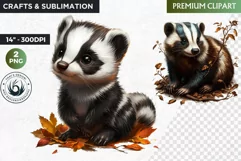 Badger png, Woodland animal Clipart, Autumn clipart, fall Product Image 1