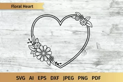 Heart SVG | Monogram SVG Floral Heart | Love SVG Product Image 1