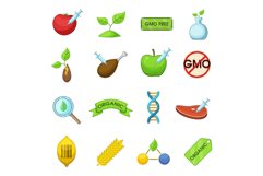 GMO goods icons set, cartoon style Product Image 1