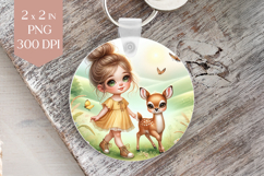 Girl and Fawn Keyring Sublimation PNG Product Image 1