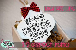 Ceramic Arabesque Tile Ornament w/ Buffalo Plaid Bow Mockup Product Image 1