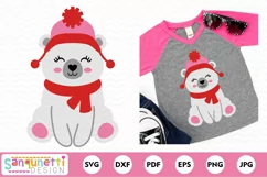 Polar Bear girl SVG winter bear cut file, Christmas svg Product Image 1