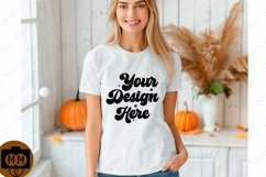 Bella Canvas 3001 Fall Woman Mockup,Fall white TShirt Mockup Product Image 1