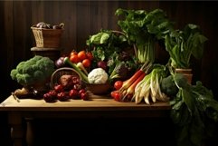 Abundant fresh vegetables on rustic wooden table Product Image 1