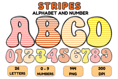 Stripes Alphabet Letters &amp; Numbers Clipart PNG 300DI Product Image 1