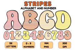 Stripes Alphabet Letters & Numbers Clipart PNG 300DI Product Image 1