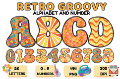 Retro Groovy Alphabert PNG 70s Numbers &amp; Letters 300 DPI Product Image 1