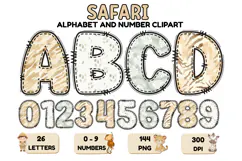 Safari Alphabet PNG - Letters & Numbers Clipart 300 DPI Product Image 1