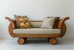 Wooden sofa with cushions standing in an empty room Product Image 1