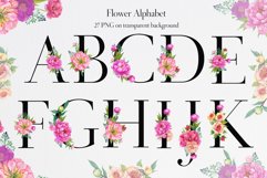 Floral Alphabet Clipart, pink peonies, Sublimation Design , Product Image 1