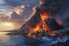 Majestic volcano eruption at sunset Product Image 1