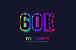 60k social followers and subscribers neon text effect. Product Image 1