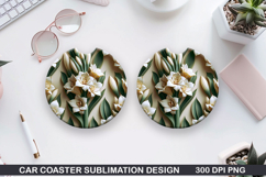 Flowers Car Coaster Sublimation| Flowers Coaster PNG Design Product Image 1