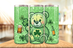 Cute Lucky Bear with Beer Tumbler Wrap PNG Sublimation Desig Product Image 1