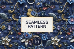 Navy Crystal Embroidery | Luxury Denim Fabric Texture Product Image 3