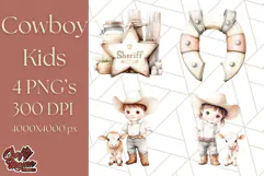 Cowboy Clipart PNG, Kid Western Country Graphic Product Image 1