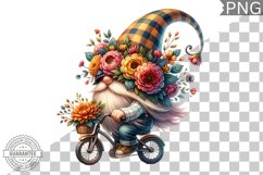 Floral Crown Gnome Rides A Bike Sublimation Clipart Design Product Image 1