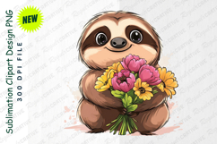 Adorable Cartoon Sloth Holding Flowers Illustration Clipart Product Image 1