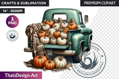 Fall Vintage Truck with Pumpkin PNG clipart thanksgiving Product Image 1