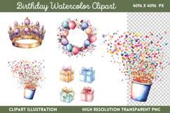 Birthday Watercolor Clipart PNG Product Image 1
