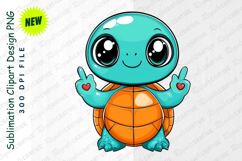 Cute Cartoon Turtle Character With Peace Sign And Clipart Product Image 1