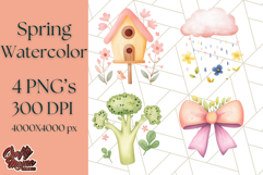 Pastel Watercolor Spring Clipart, Cheerful Floral Png Design Product Image 1