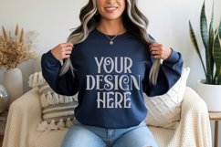 Gildan 18000 Navy Crewneck Sweatshirt Mockups,G180 Product Image 1