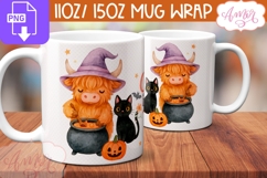 Cute Halloween mug wrap PNG, Highland cow coffee mug PNG Product Image 3