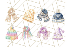 Watercolor Winter Hats and Scarves Clipart PNG Product Image 5