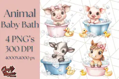 Farm Animal Babies in Bubble Bath PNG, Nursery Clipart Product Image 1