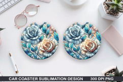 Roses Car Coaster Sublimation| Christmas Coaster PNG Design Product Image 1