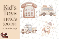 Kid’s Toy Clipart, Nursery Decor Png, Trucks, Rockets, Cars Product Image 1