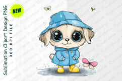 Cute Cartoon Puppy In Raincoat And Boots Illustration PNG Product Image 1