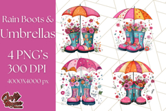 Floral Rain Boot Clipart PNG Spring Umbrella Bouquet Art Product Image 1