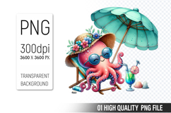 Summer Octopus Clipart PNG | Summer Watercolor Animals Product Image 1