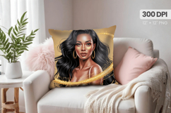 Afro Girl /Woman braided hair Pillow Design, Black Queen PNG Product Image 1