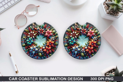 Flowers Car Coaster Sublimation|Christmas Coaster PNG Design Product Image 1