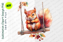 Watercolor Squirrel On Swing Autumn Clipart Png Product Image 1