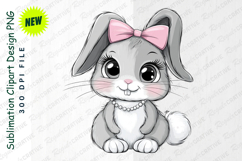 Adorable Cartoon Rabbit With Pink Bow And Pearl Clipart Product Image 1