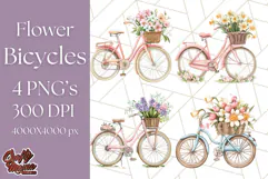 Bicycle with Flowers PNG, Pastel Spring Floral Bike Clipart Product Image 1
