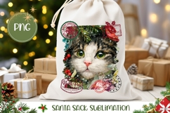 Christmas Cat Santa Sack, Winter Animals Gift Bag Print Product Image 1