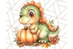 Fall Dinosaur PNG Clipart with Autumn Elements, Cute Dino Product Image 5