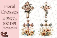 Faith Cross PNG with Flowers, Watercolor Religious Art Print Product Image 1