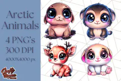 Arctic Animals Kawaii Clipart PNG, Cute Polar Creatures Art Product Image 1