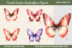 Pastel Easter Butterflies Clipart PNG Product Image 1