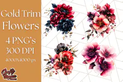 Gothic Floral PNG, Dark Aesthetic Flowers Clipart Print Product Image 1