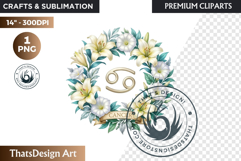 Cancer Floral Zodiac Wreaths Clipart Astrology Flower PNG Product Image 1