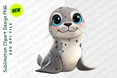 Cute Baby Seal With Big Blue Eyes Digital Art Illustration Product Image 1