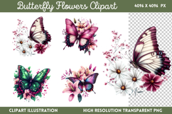 Butterfly Flowers Clipart PNG Product Image 1